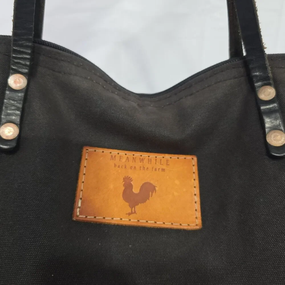 Meanwhile Back On the Farm Black Canvas Leather Convertible Backpack Distressed